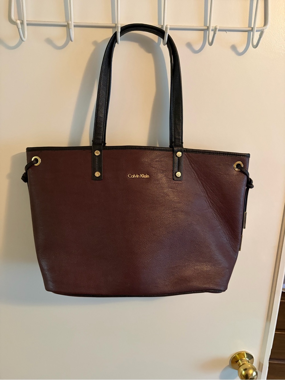Calvin Klein Burgundy Tote with Black Handles